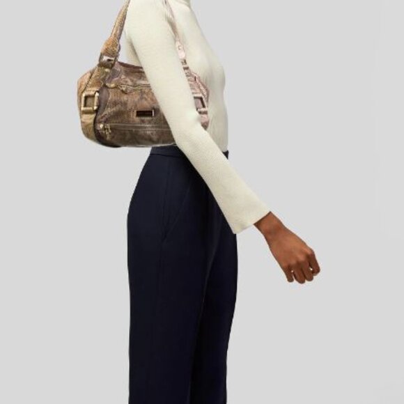 JIMMY CHOO Mahala Bowler Tote Gold Phyton Print Shoulder Bag - Picture 2 of 16